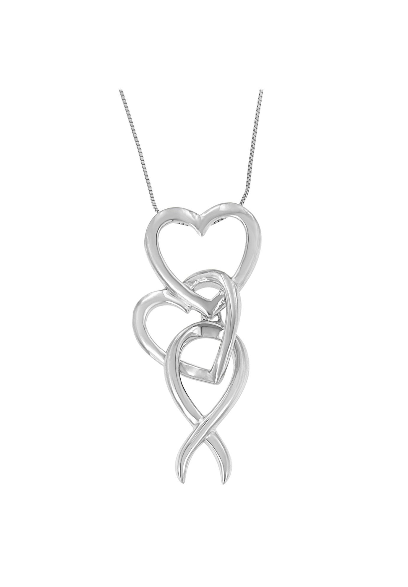 .925 Sterling Silver Double-Heart & Awareness Ribbon Linked Pendant Necklace, , on-hover image number 1