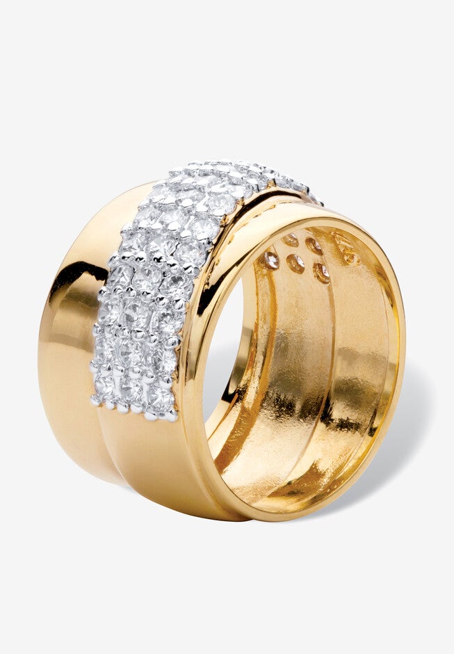 1.49 Tcw Round Cubic Zirconia Gold-Plated Diagonal Wide Ring, , on-hover image number null