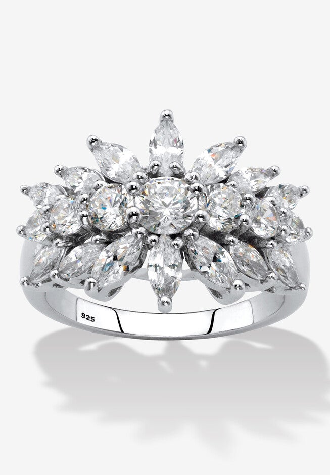 2.67 Cttw. Sterling Silver Marquise-Cut Cubic Zirconia Starburst Cluster Ring, SILVER, hi-res image number null