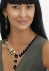 Gold Tone 2 Piece Set Leopard Necklace and Earring Set,Onyx, 18", , alternate image number null