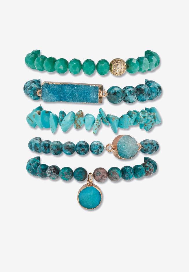 Genuine Blue Jasper Goldtone Necklace And Beaded Bracelet Set, 34 Inches, , alternate image number 4