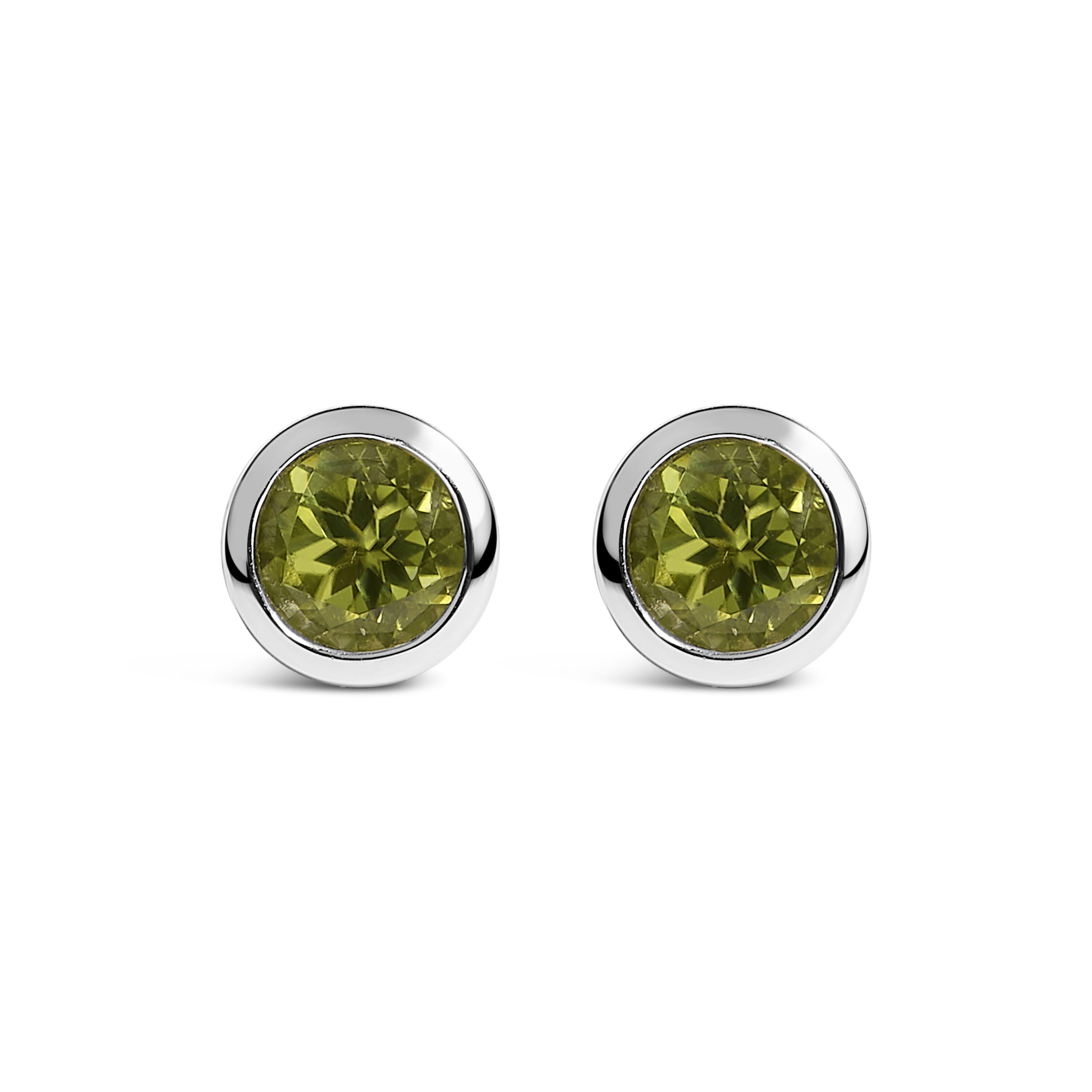 .925 Sterling Silver 6MM Bezel Set Created Green Peridot Solitaire Stud Earrings, GREEN, hi-res image number 0