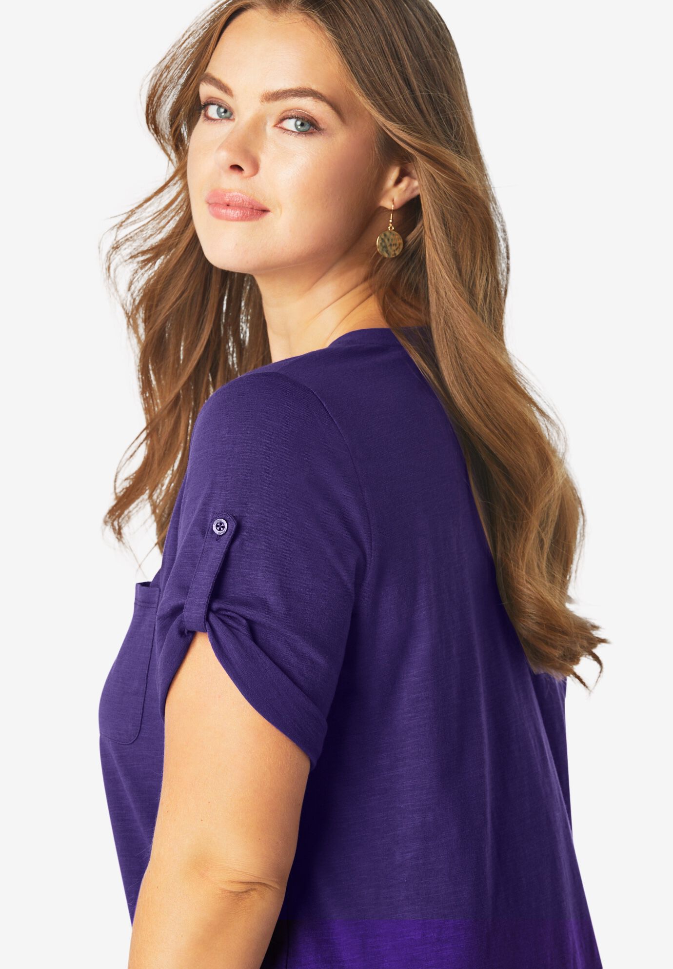 Plus Size Slub V-Neck Boyfriend Tunic Top, , alternate image number 3