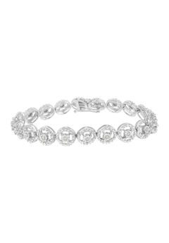 Sterling Silver Diamond Nested Circle Miracle Set Open Wheel Fashion Link Bracelet