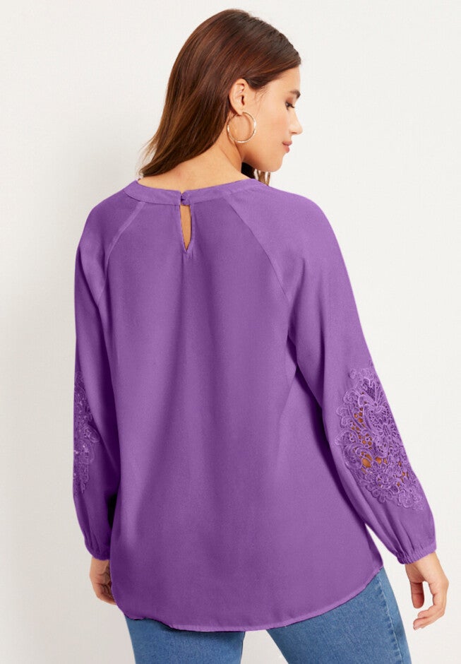 Lace-Sleeve Georgette Top, , on-hover image number null