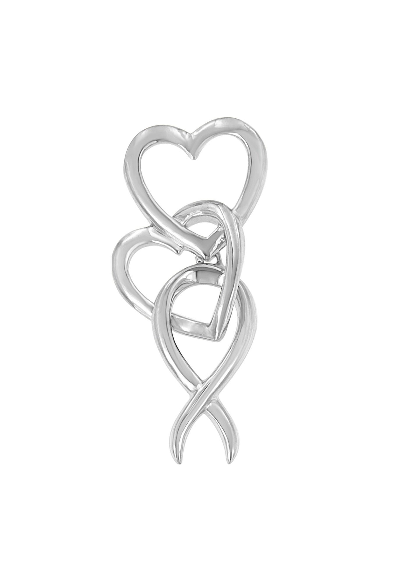 .925 Sterling Silver Double-Heart & Awareness Ribbon Linked Pendant Necklace, SILVER, hi-res image number 0