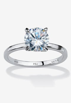 2 Tcw Round Cubic Zirconia Solitaire Ring In .925 Sterling Silver