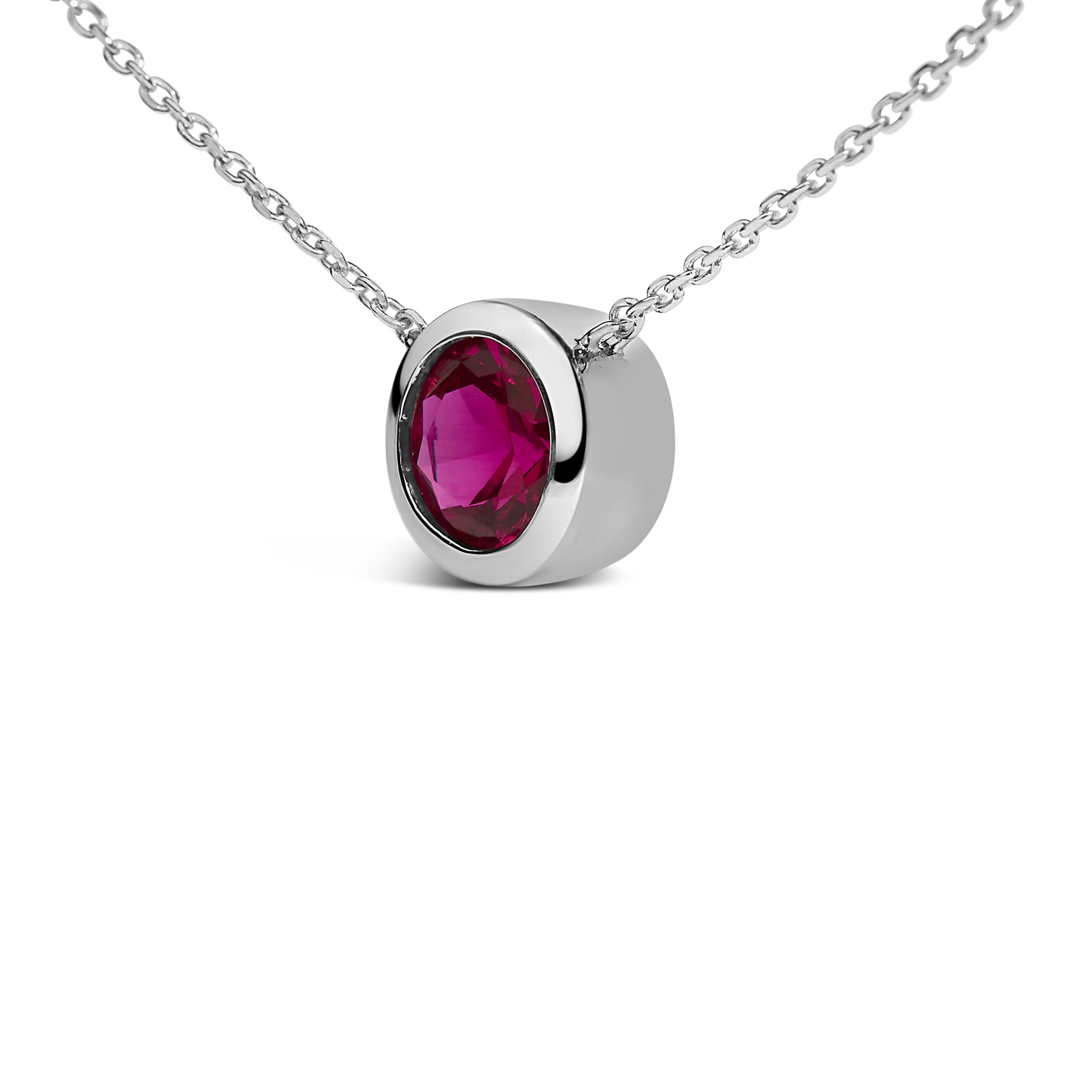 .925 Sterling Silver 7MM Bezel Set Created Red Ruby Pendant Necklace - 18 inches Inches, RED, alternate image number 2