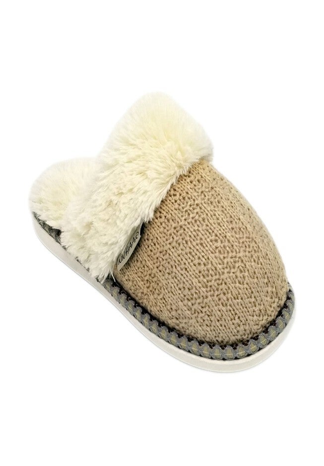 Textured Knit Scuff With Fur Lining Slippers, NATURAL, hi-res image number null