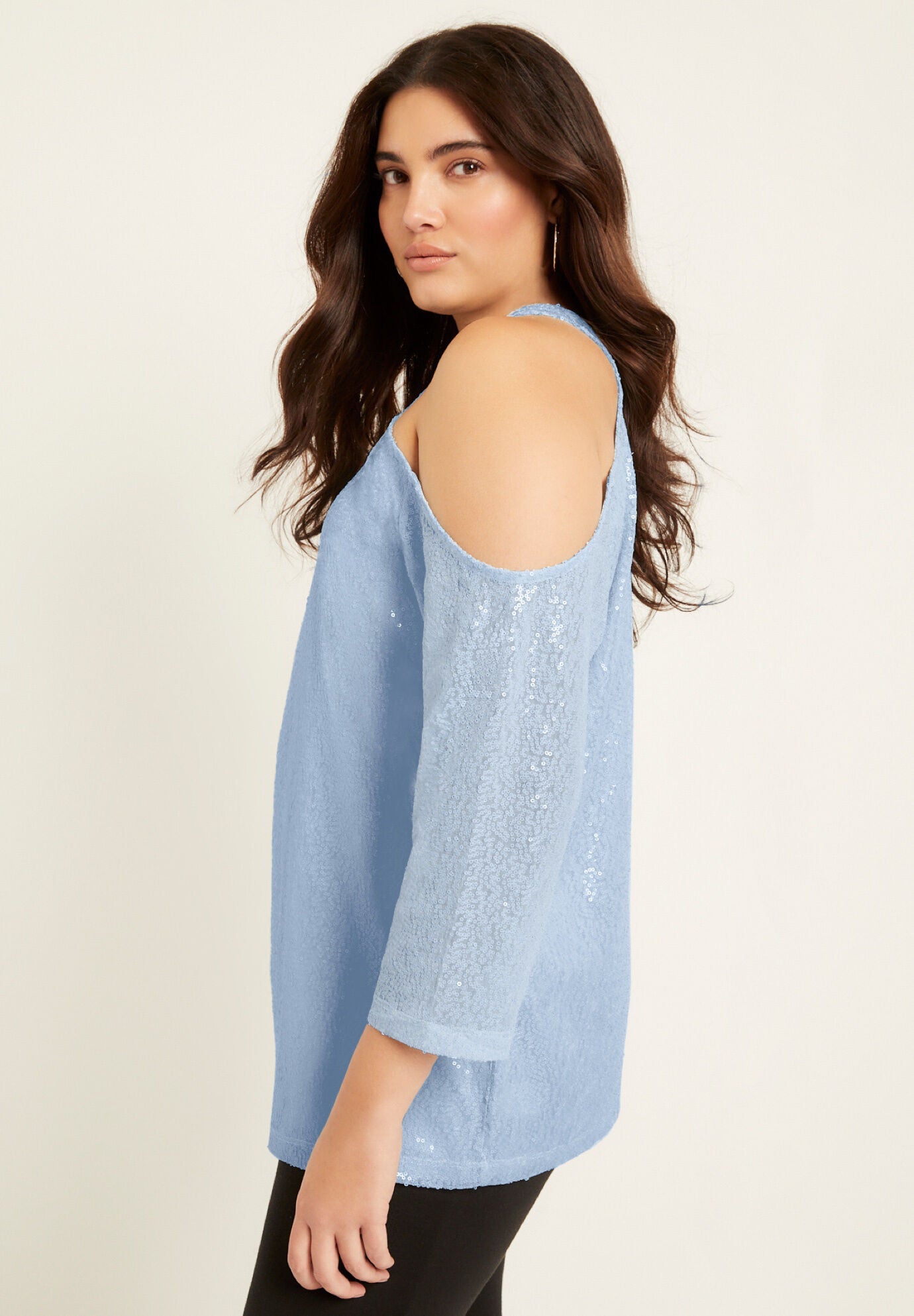 One Shoulder Cap Sleeve Sequin Top