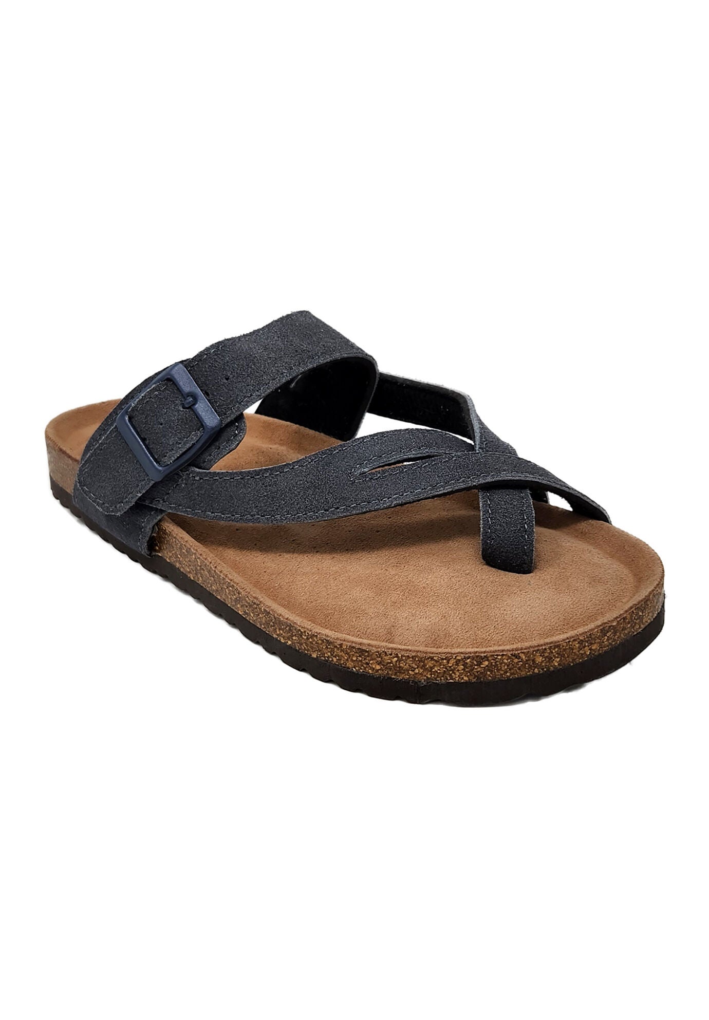 Womens Leather Weaved Strap Toe Strap Footbed Sandal, GREY, hi-res image number 0