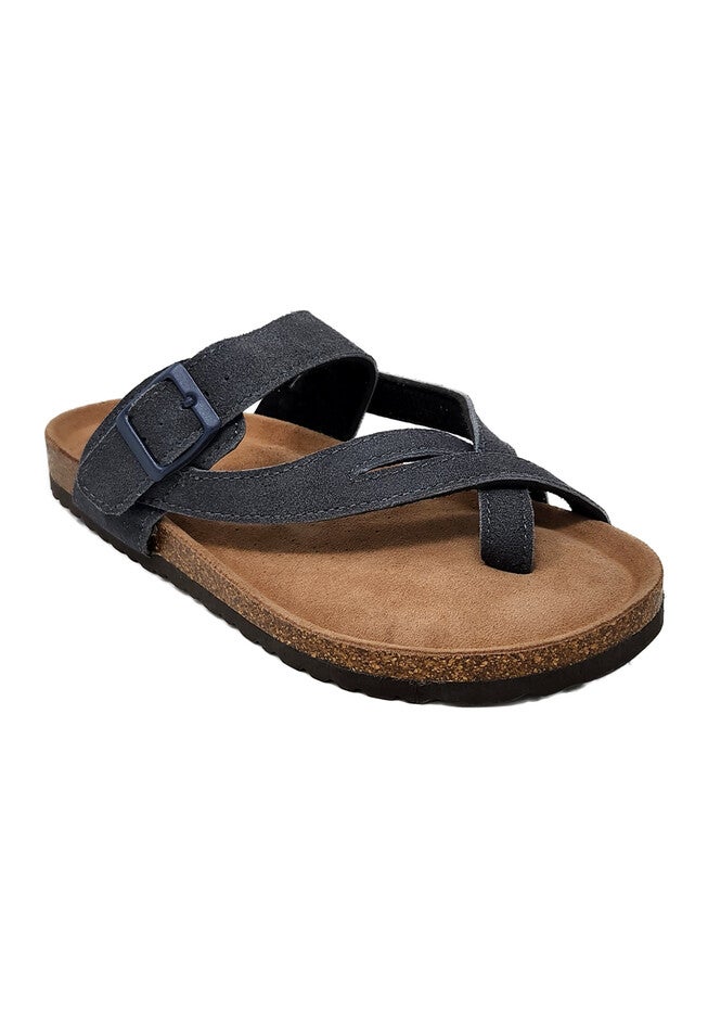 Womens Leather Weaved Strap Toe Strap Footbed Sandal, GREY, hi-res image number 0