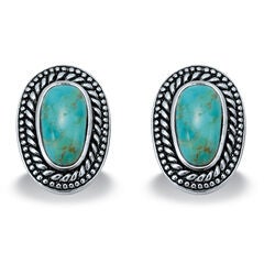 Genuine Blue Turquoise Sterling Silver Cabochon Bohemian Earrings