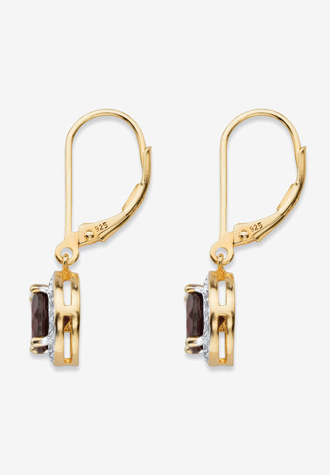 Gold Over Silver Halo Drop Earrings, Red Garnet And Diamond Accent Jewelry, , on-hover image number null