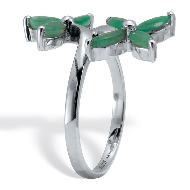 2.10 TCW Marquise Cut Genuine Green Emerald Sterling Silver Floral Ring, GREEN, on-hover image number 1