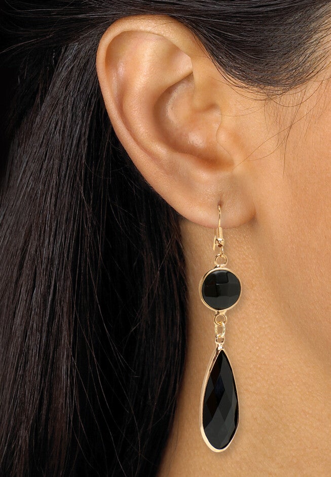 Black Crystal Goldtone Drop Earrings, 53X12Mm, , alternate image number 2