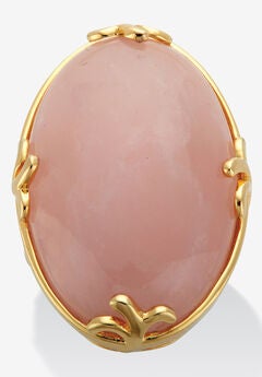 Cabochon Cut Rose Quartz 18K Gold-Plated Cocktail Ring