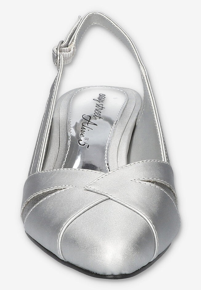 Avena Block Heel Slingback Pump, SILVER SATIN, alternate image number null