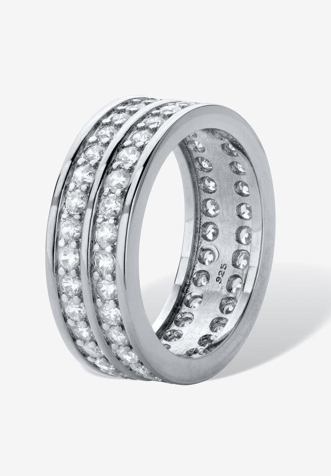 2.05 Cttw. Round Cz Platinum-Plated Sterling Silver Double-Row Eternity Ring, , on-hover image number 1