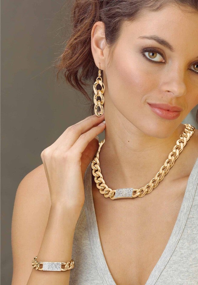 Crystal & Gold Link Necklace, Bracelet & Earring Set, , alternate image number 2