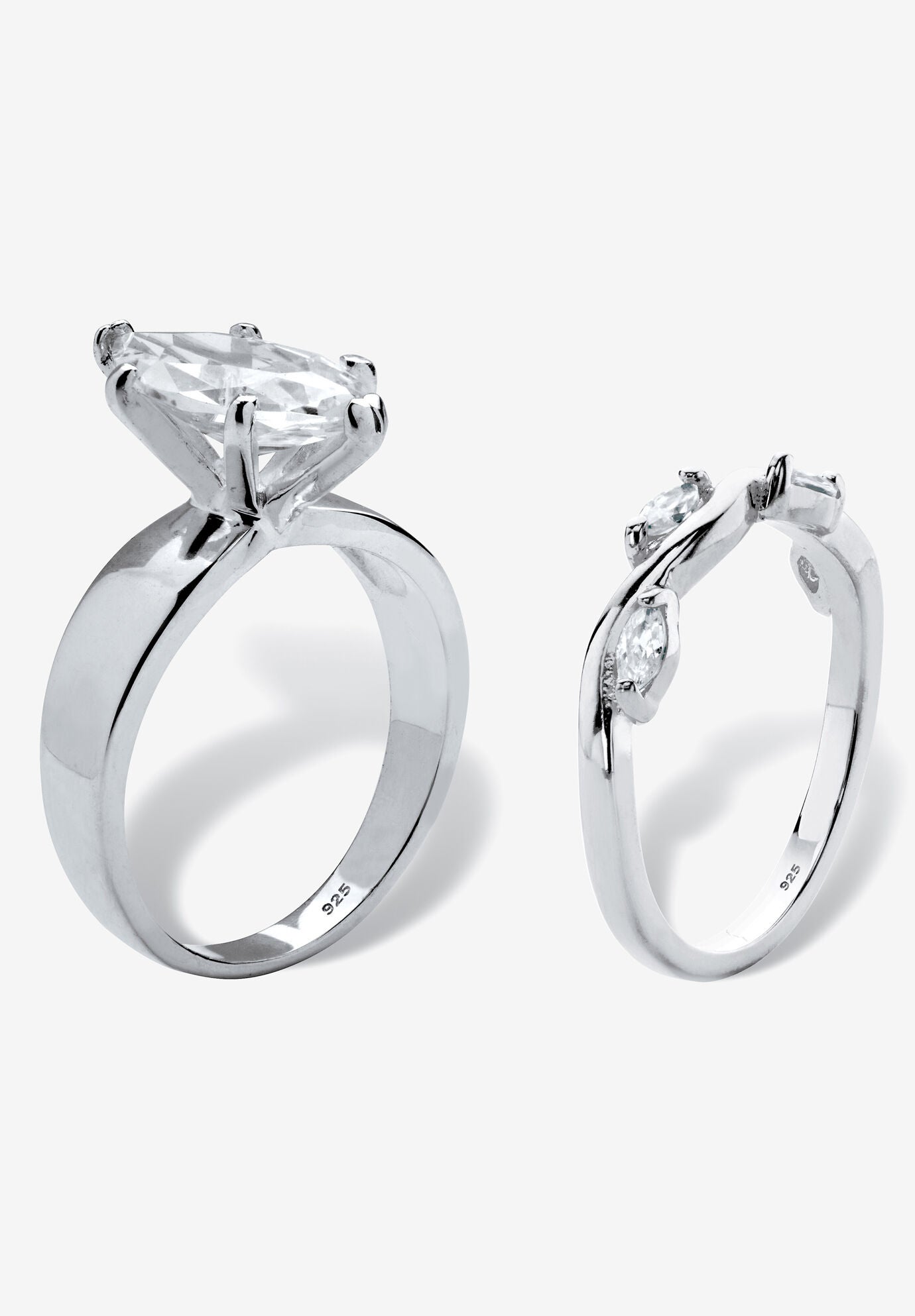 2.51 Tcw Cubic Zirconia .925 Silver 2-Piece Solitaire And Vine Bridal Ring Set, , on-hover image number 1