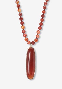 Genuine Brown Agate Beaded Goldtone Drop Necklace, 34-Inch Length