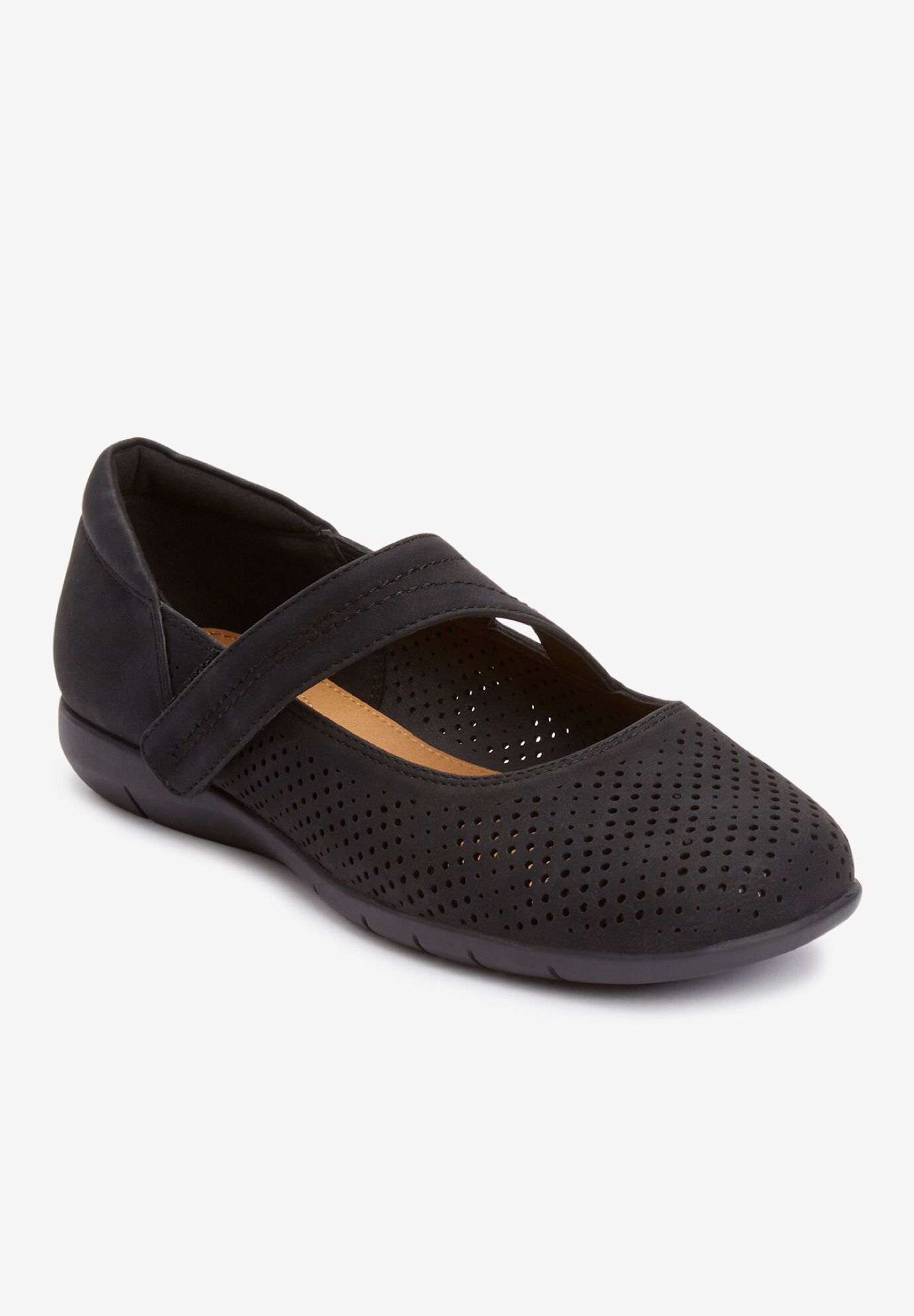 Leather Like Flats with Adjustable Strap Ezra Black Woman Within