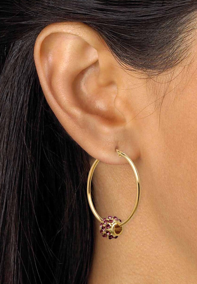 Goldtone Charm Hoop Earrings (32mm) Round Simulated Birthstone, , alternate image number 2