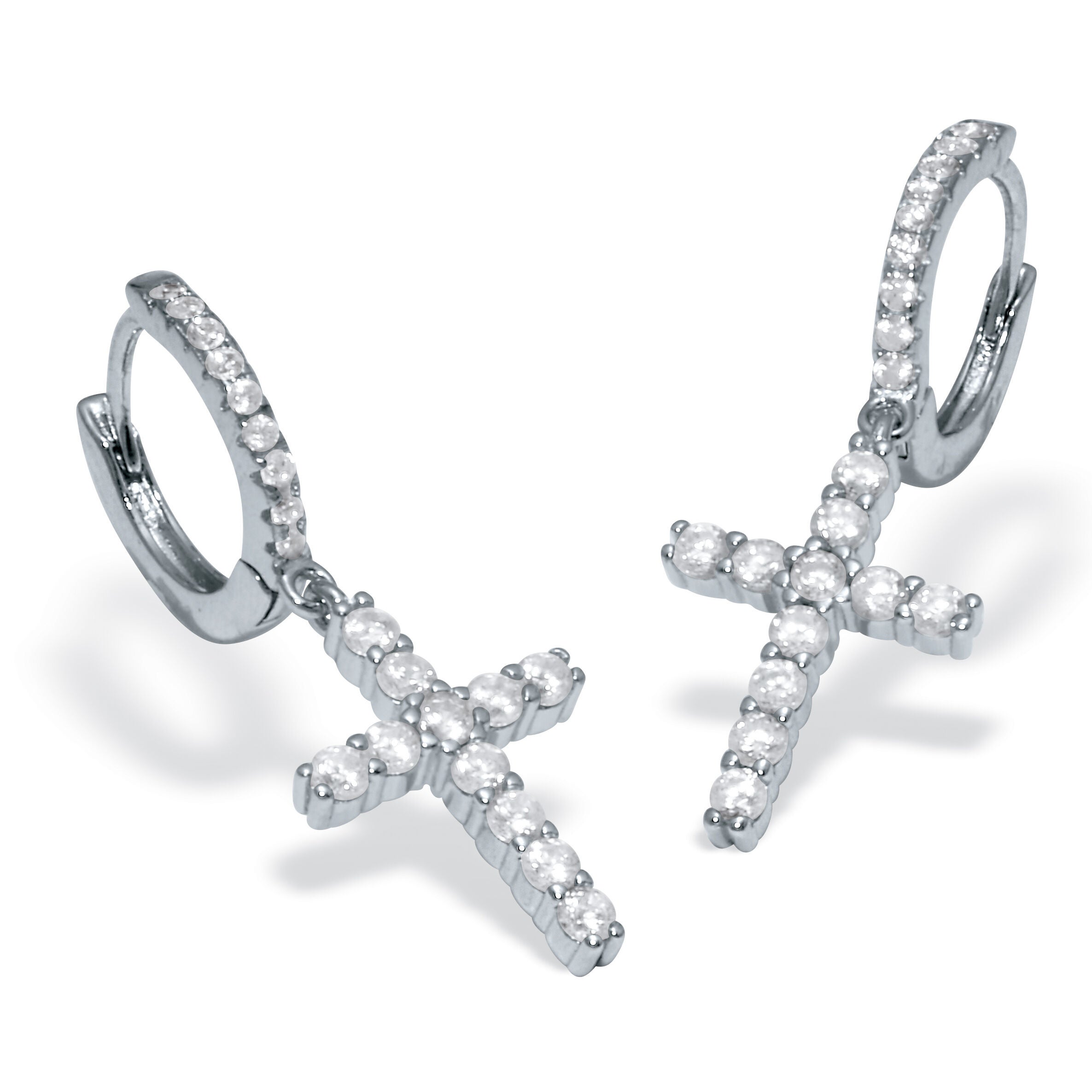 .54 TCW Cubic Zirconia Cross Chram SilvertoneEarrings, WHITE, hi-res image number 0