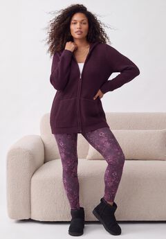 Plus Size Waffle Knit Zip-Front Relaxed Hoodie