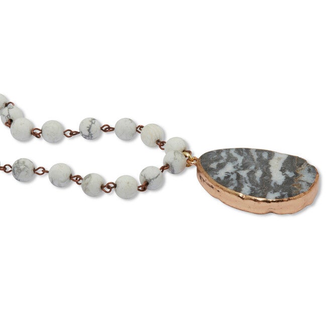 Genuine Grey Agate and Howlite Goldtone Pendant Necklace 34-inch, GRAY, on-hover image number 1
