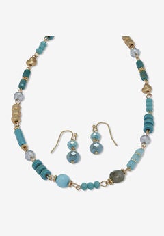 Round Genuine Turquoise Hammered Goldtone Endless Necklace, 36 Inches