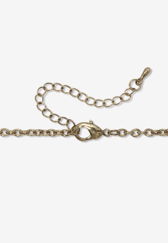 Antiqued Goldtone Sun Moon Stars Magnifying Glass Pendant Necklace 18-Inch, , on-hover image number null