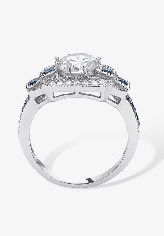 3.26 Tcw Round Cubic Zirconia Square Halo Ring In Platinum-Plated Sterling Silver, , on-hover image number null