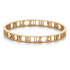 Roman Numeral Gold Ion-Plated Stainless Steel Bangle Bracelet