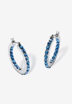 Birthstone Inside-Out Hoop Earrings In Silvertone (31Mm)