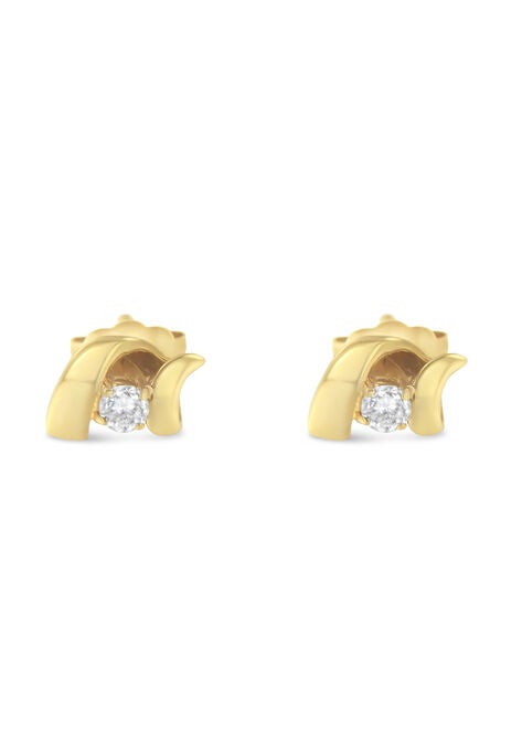 Yellow Gold Round Brilliantcut Diamond Espira Swirls Solitaire Push Back Stud Earrings, , alternate image number null