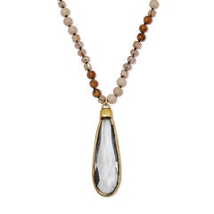 Crystal Pendant and Genuine Jasper and White Agate Goldtone Necklace 32-inch