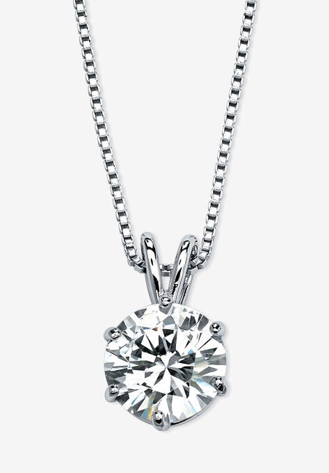 Platinum over Sterling Silver Solitaire Pendant Cubic Zirconia 18", SILVER, hi-res image number null