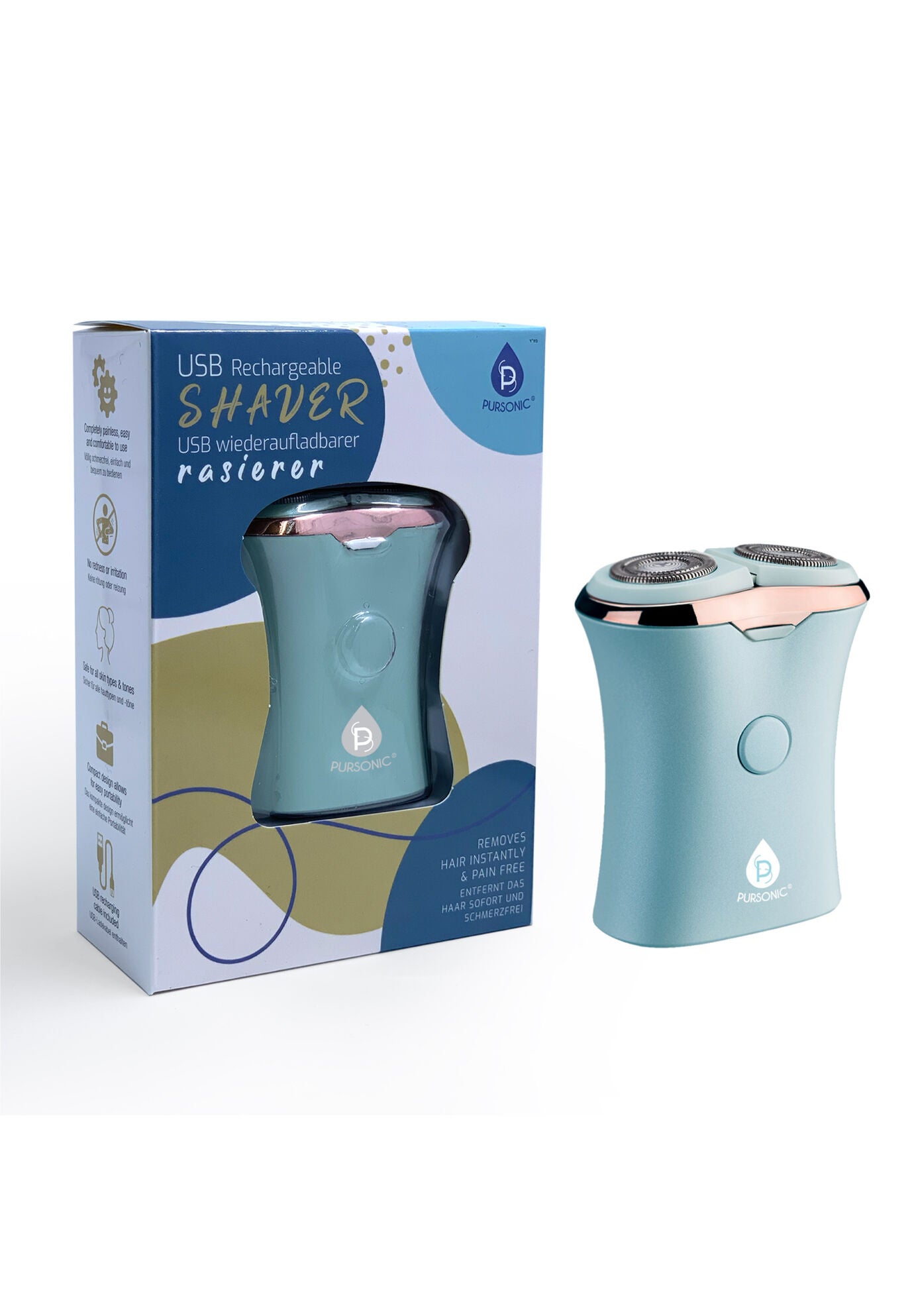 Usb Rechargeable Ladies Shaver, BLUE, hi-res image number 0