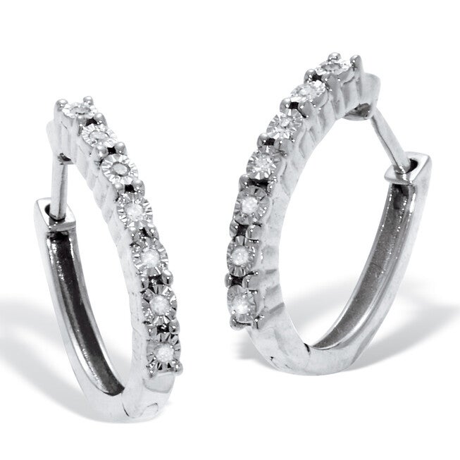 .06 TCW Diamond Sterling Silver Hoop Earrings (1/2 Inch), WHITE, hi-res image number 0
