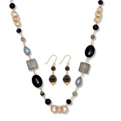 Genuine Black Onyx Goldtone Jewelry Set