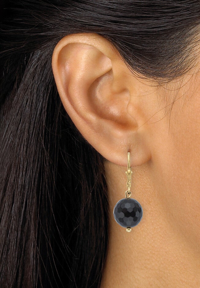 Yellow Gold Over Silver Round Natural Onyx Earrings (32X12Mm) Jewelry, , alternate image number 2