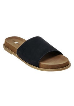 Womens Faux Leather Open Toe Slide Footbed Sandal