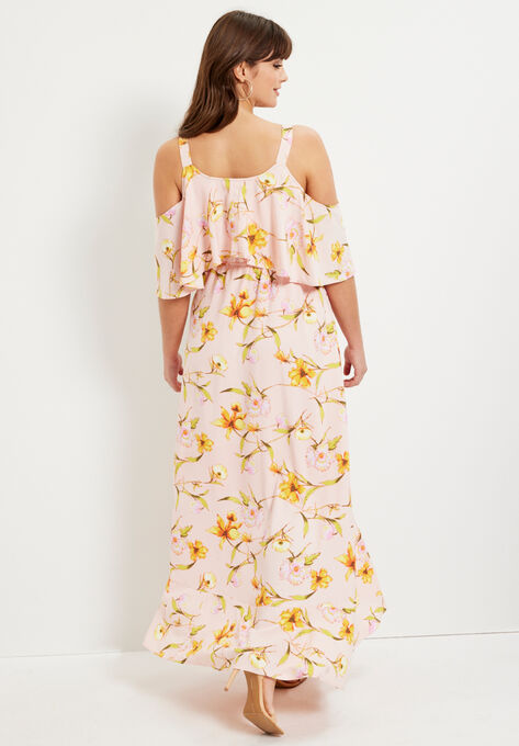 Cold-Shoulder Faux-Wrap Maxi Dress, , on-hover image number null