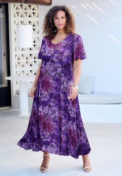 Plus Size Hand Crinkled Flutter-Sleeve Maxi Dress