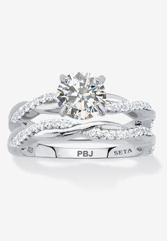 1.79 Cttw. 2-Piece Round .925 Sterling Silver Cubic Zirconia Wedding Ring Set