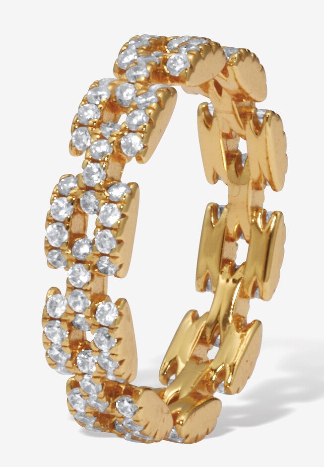 1.08 Tcw Round Cubic Zirconia Yellow Gold-Plated Sterling Silver Eternity Ring, , on-hover image number 1