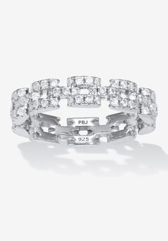 1.08 Tcw Round Cubic Zirconia Sterling Silver Eternity Link Ring