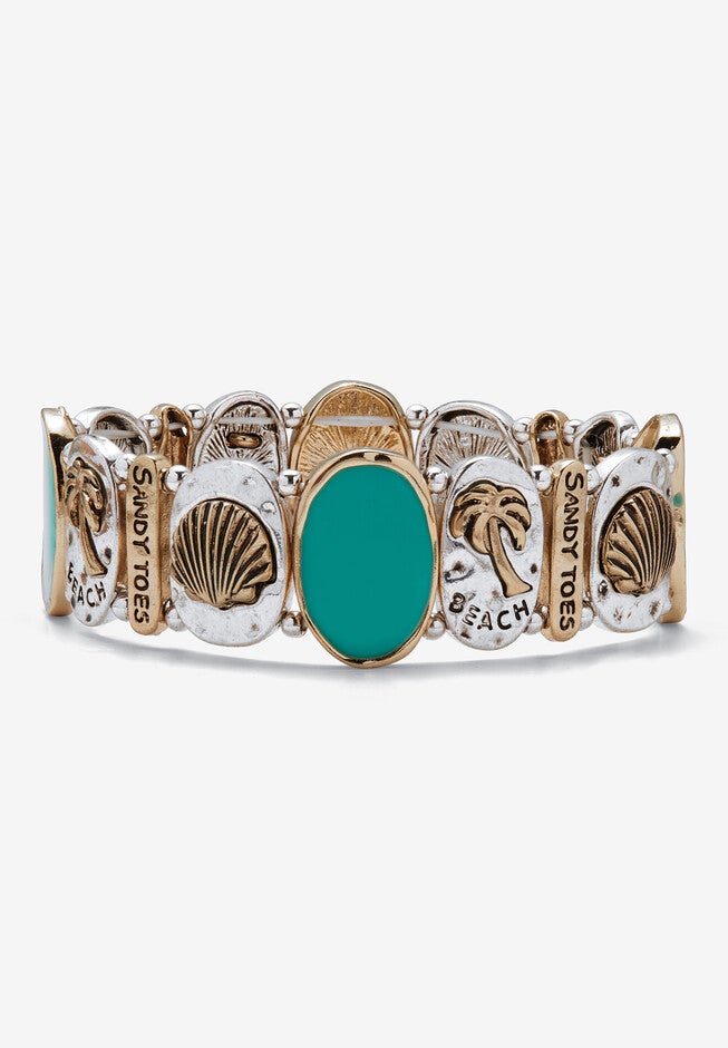 Sandy Toes Stretch Bracelet In Silvertone, WHITE, hi-res image number 0